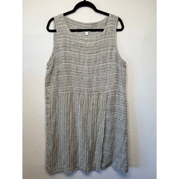 Pure Jill 100% Linen Sleeveless Shift Dress, Gray/Black, Size Large - Picture 1 of 5
